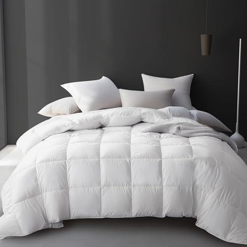 Hotel Grand Luxury White Goose Feather Down Fiber Comforter King Size, 100% Cotton Ultra Soft Duvet Insert King, Hotel Hypoallergenic Extra Warmth Bedding Comforter, White 106x90 Inch