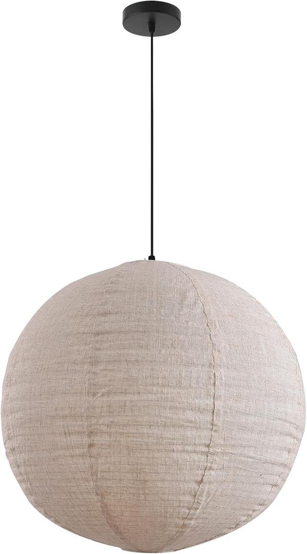 Linen Pendant Light Kit with Cord and Ceiling Canopy, 20in Off-White Round Japanese Japandi Wabi Sabi Lantern Hanging Lamp Chandelier for Living Dining Room Bedroom Rented Apartment 1 Pack