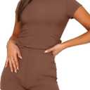 SAMPEEL Womens Two Piece Lounge Sets Casual Summer Outfits 2 Piece Short Matching Clothing Set (Brown, L)