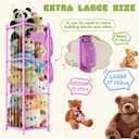 Stuffed Animal Storage & Organizer, 54 inch Tall Wooden Cute Zoo Toy Holder w/Building Block Storage Bag, Premium Wooden Material with Elastic Cord for Toddler Rooms, Playrooms (Pink, Large)
