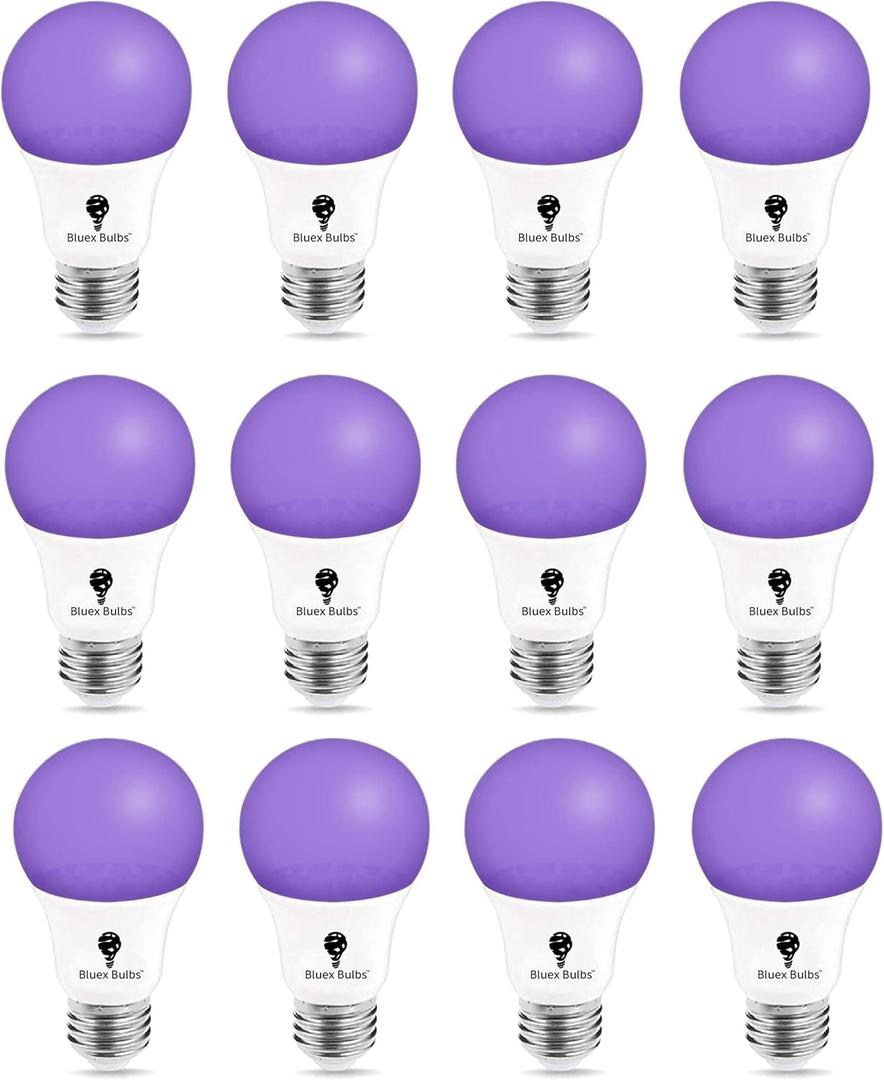 12 Pack LED Black Light Bulb, 9W A19 E26 Blacklight Bulb Level 385-400nm, Body Paint, Glow in The Dark LED Light Bulb Neon Glow Fluorescent Poster Black Bulb