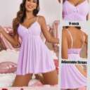 Avidlove Women Nightgown Sexy Sleepwear Lace Chemise V-neck Modal Babydoll Lounge Dress (Purple, S)