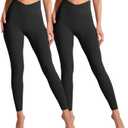 Hmuuo 2 Pack Leggings for Women Cross Waist No See-Through Tummy Control Yoga Pants Workout Running Legging XL