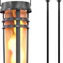 FoxFlame Metal Solar Torch Lights-Adjustable Height (24"-50"), Outdoor Garden Decor with Patented LED, Waterproof Solar Tiki Torches for Yard,Patio,Garden Pathway,Matte Black2 Pack
