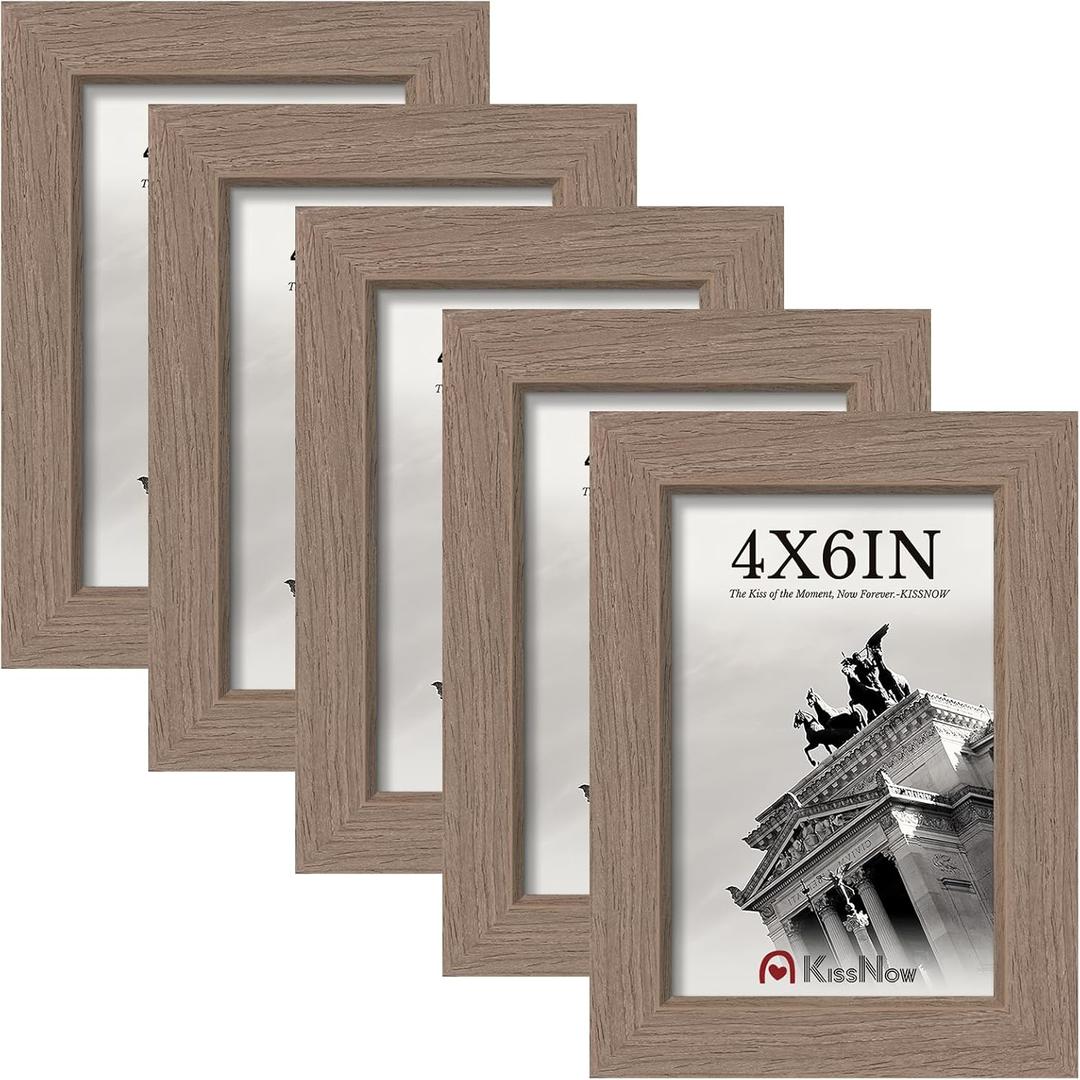 4x6 Picture Frame 5-Pack - Walnut Wooden 6x4 Frames with Tempered Glass, Classic Tabletop Gallery Frames for Photos & Art Prints