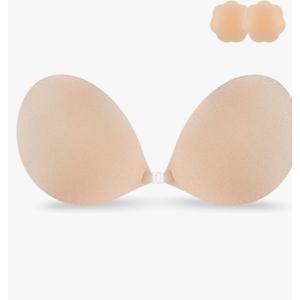 Niidor Adhesive Bra Strapless Sticky Invisible Push up Silicone Bra for Backless Dress with Reusable Nipple Covers Size D
