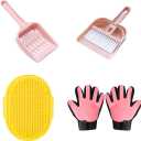 4 Packs: Cat Litter Scoop, Pet Bath Brush, Cat Bath Gloves, Pet Cleaning Tools Mini Broom Set. Dog Cat Supplies (Pink Yellow)