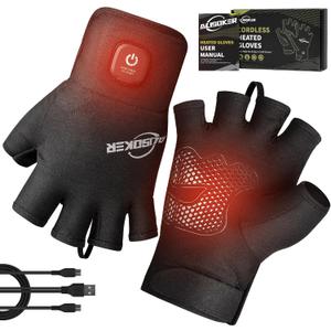 Winter Heated Gloves for Men Women Electric Fingerless Heated Gloves with Dual-USB Charging Cable for Typing Driving (Medium, Black)