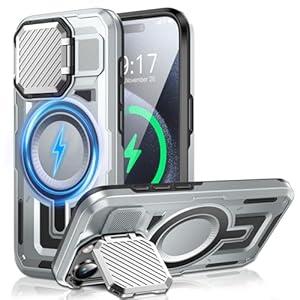 WASTROYAL Camera Stand Case for iPhone 15 Pro Max, [Compatible with MagSafe] [Lens Cover] 2024 Version Military Grade Protective Soft Case for iPhone 15 Pro Max 6.7 inch Men Women, Grey