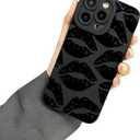 Lips Kiss Print Soft Silicone Phone Case for iPhone Compatible with iPhone 12 Pro, Black