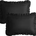 KKJIAF Ruffle Pillow Cases Standard Size Set of 2, Ruffled Pillow Covers with Envelope Closure, Wrinkle Resistant Pillowcases 20" x 26", Ruffled Pillow Shams, Black