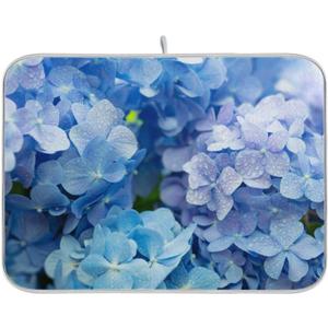 Tarity Blue Hydrangeas Dish Drying Mat for Kitchen Counter Absorbent Heat Resistant Microfiber Dishes Drainer Mat 16x18 in Dish Pad Sink Mat Protective Pad Kitchen Decor