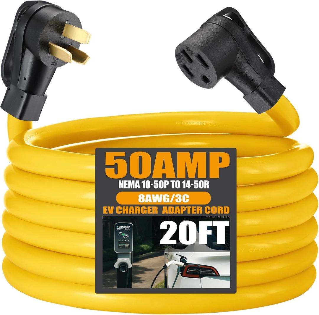 20FT EV Charger Adapter Cord Compatible with NEMA 10-50P to 14-50R, 50 Amp Stove Range to EV for Level 2 Charging, Only for 3 Prong Older Stove Range Outlet, STW 8 AWG/3C, ETL Listed