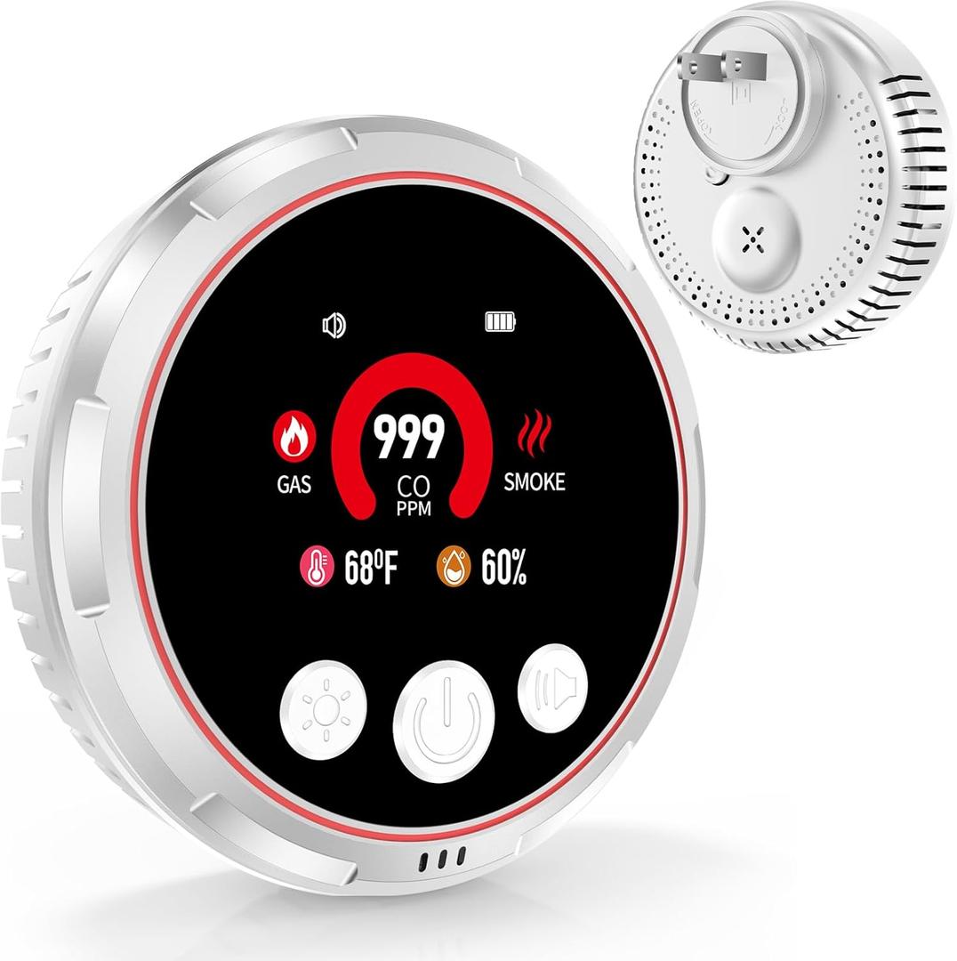 8-in-1 Carbon Monoxide Detectors &Smoke &Natural Gas Leak Detector, Portable Carbon Monoxide Detectors Plug in & Battery Backup - Hotel and Travel Safety, RV, Home