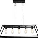 Farmhouse Rectangle Chandeliers for Dining Rooms, Modern Linear Hanging Light Fixture Matte Black 5-Light Industrial Pendant Lighting for Kitchen Island