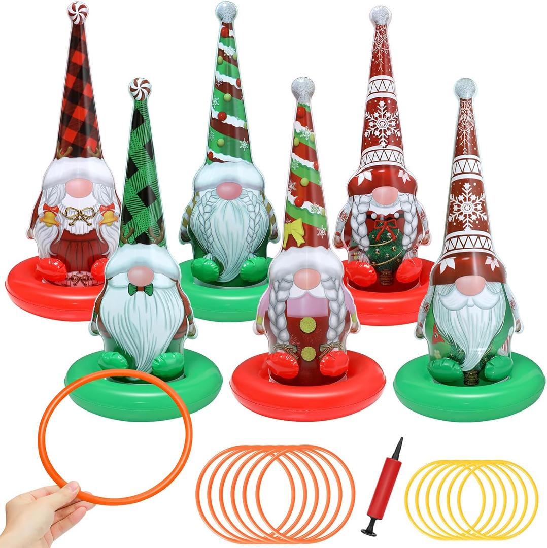 6 Pack Inflatable Christmas Gnome Ring Toss Game,Christmas Party Games for Kids,Adults,Family,Indoor Outdoor Game Garden Toy