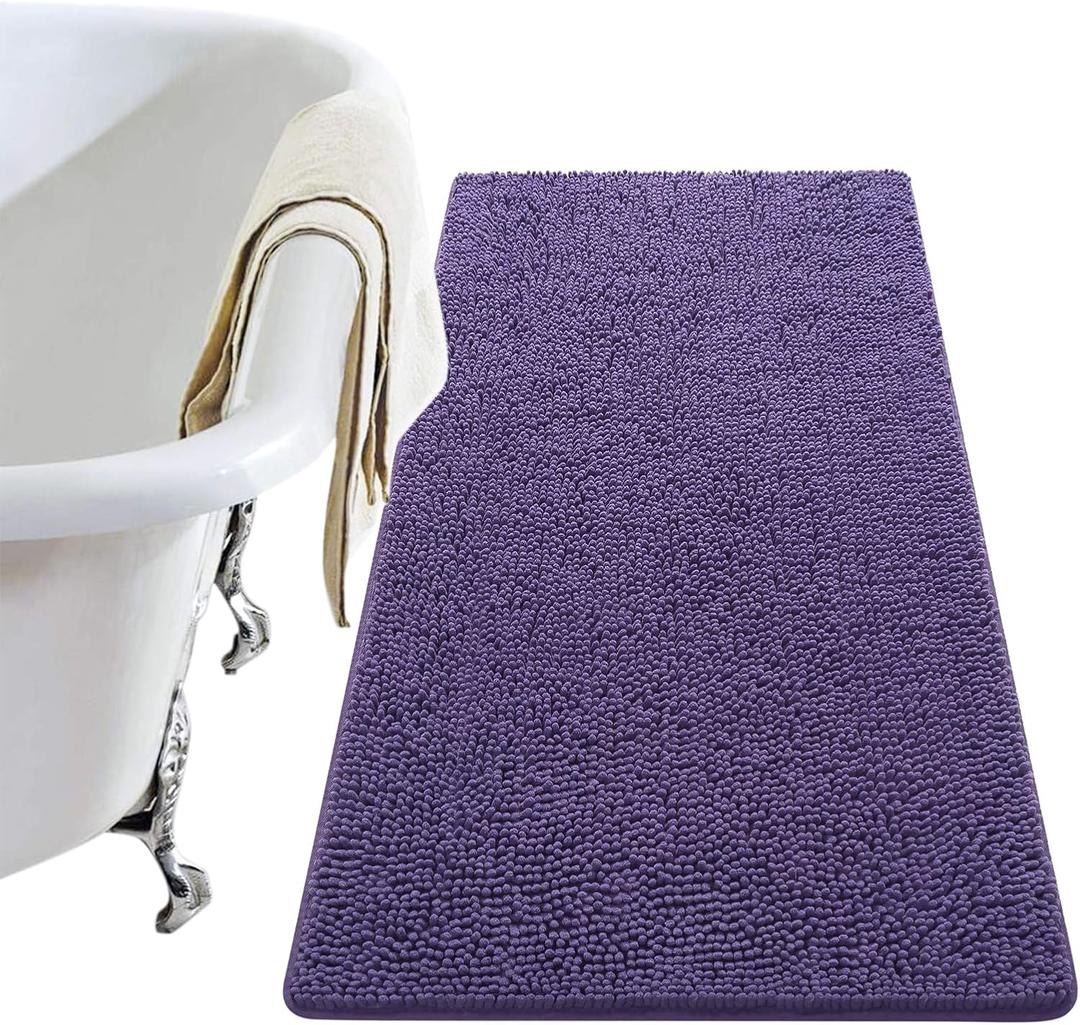 LOCHAS Luxury Bathroom Rug Shaggy Bath Mat 24 x 48 Inch, Washable Non Slip Bath Rugs for Bathroom Shower, Soft Plush Chenille Absorbent Carpets Mats, Dark Purple