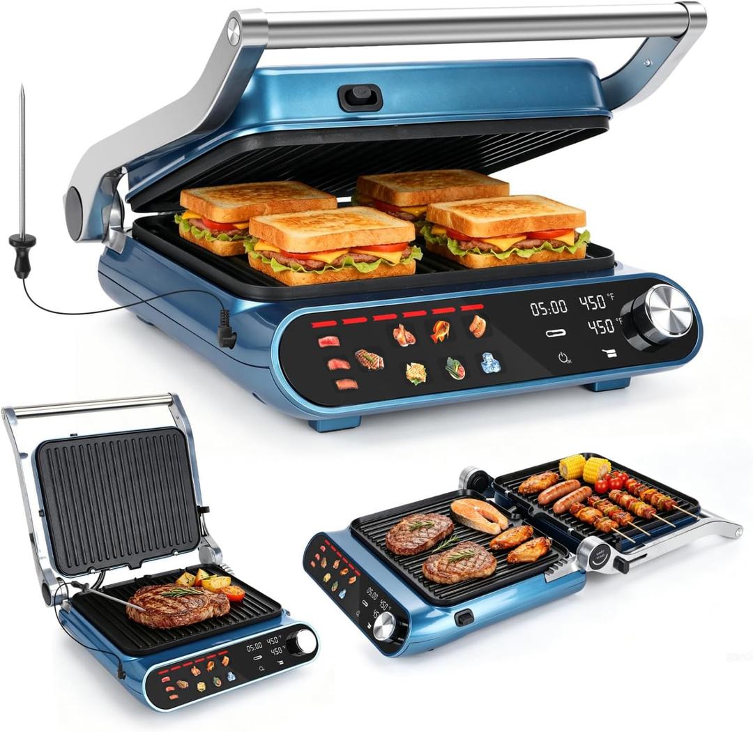 Taylor Swoden 7-in-1 Panini Press Sandwich Maker, Electric Indoor Grill
1500W, LED Touch Panel, Removable Non-Stick Plates & Drip Tray, Independent Temperature Control, 7 Modes, Opens 180 Degrees
