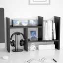 Jerry & Maggie Desktop Organizer Office Storage Rack Adjustable Wood Display Shelf Free Style Double H, Multi-Functional Mini Bookshelf for Desk Natural Stand (Black)