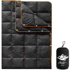 Camping Blanket,Lightweight Puffy Blanket Packable Down Alternative Throw Blanket Waterproof Windproof for Outdoors, Travel, Beach, Airplane, Hiking (52x75", Black)
