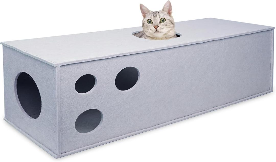 PETKARAY Cat Tunnel, Original Cat Hideaway Cave for Indoor Cats, Large Kitten Play Tubes and Tunnels, Soft Felt Cat Toy with Interactive Peek Hole Grey Straight