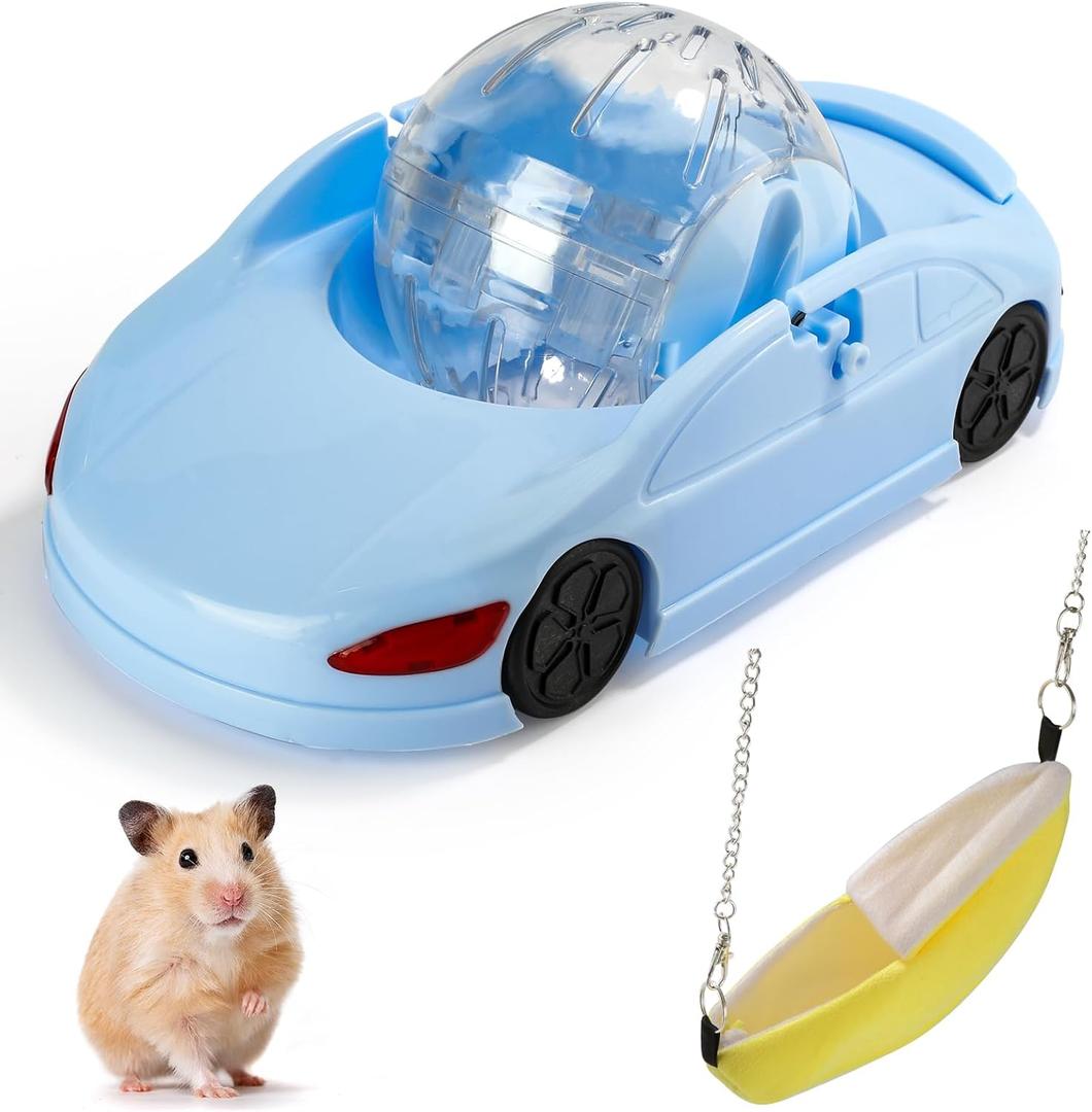 Hamster Exercise Ball Sports Car with Detachable Transparent Running Ball and Carriage, 2 Pcs - Quiet Exercise Toy Kit for Dwarf Hamsters, Mice and Gerbils - Easy to Assemble, No-Noise Night Running