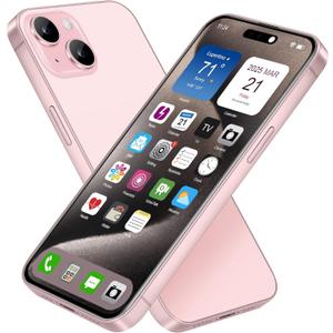 Dummy Fake Phone Model, Looks Like The Real Phone Dummy Compatible with Phone 15, Prank Stuff Decoy Pear Non-Working Toy Phone 15 for Kids Pink (Rainbow Front)