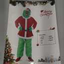 Christmas Green Furry Monster Santa Costume for Men 8 PCS Deluxe Adult Santa Suit Xmas Holiday Outfit Set Include Mask 2XL