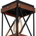 Fivess Lighting Rustic Farmhouse Pendant Light with Wood and Metal Cage, One-Light Adjustable Chains Industrial Mini Pendant Lighting Fixture for Kitchen Island Cafe Bar, Black (Brown and Black)