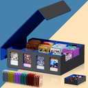 Trading Card Storage Box with Commander Display, 4-Row Deck Case w/Removable Lid; 3900+ Card Deck Box for MTG TCG Sports Cards, 8 Toploaders, 4 Stoppers, 24 Dividers,1 Dice Tray (Black)