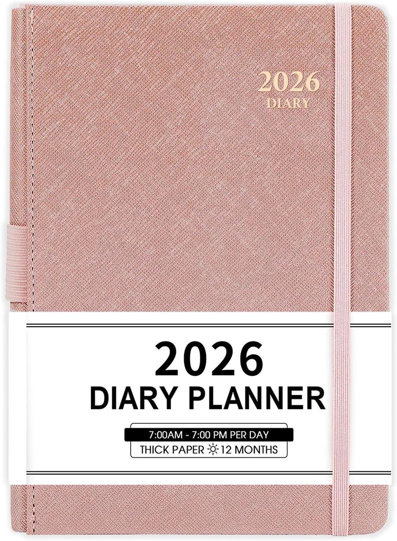 2026 Appointment Book & Planner - Jan. 2026 - Dec. 2026, Daily Hourly Planner 2026, 5.75" X 8.25", 60-Minute Interval, Faux Soft Leather Cover, Premium Paper with Pen Holder, Inner Pocket - Rose Gold