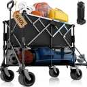 Homebetta 52" Heavy Duty Double-Layer Wagon with Brakes,560LBS Double Decker Wagon,650L Collapsible Wagons Carts with All-Terrain Big Wheels for Sports,Camping,Fishing,Transport