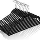 TIMMY 50 Plastic Hangers 17.7 Inch - Velvet Non-Slip, Space Saving Closet Organizers, Heavy Duty Slim Hangers for Pants, Shirts, Coats (Black, Ultra Thin & Durable)