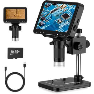 LCD Digital Microscope,4.3 Inch 1080P 10 Megapixels,10MP Camera Video Recorder with HD Screen,1-1000X Magnification Zoom Wireless USB Stereo Microscope Camera, (Bright black)