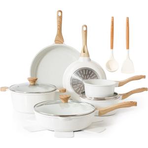 SENSARTE Nonstick Ceramic Cookware Set 16-Piece, Healthy Pots and Pans Set, Non-toxic Kitchen Cooking Set with Stay-Cool Handles, Silicone Utensils and Pot Protectors, PFAS/PTFE/PFOA Free
