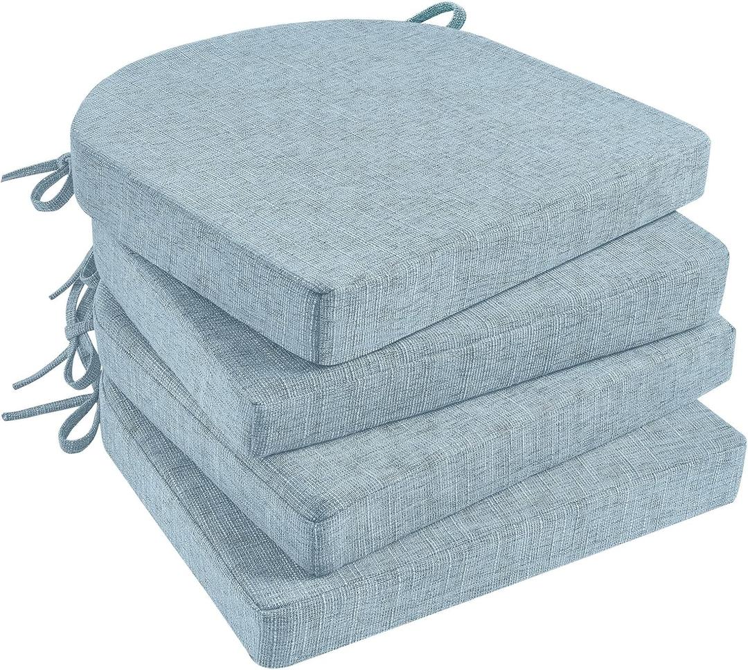 Basic Beyond Chair Cushions for Dining Chairs 4 Pack, Kitchen Chair Cushions with Ties and Non Slip Backing, 16 x 16 inches Chair Pads for Dining Chairs (Baby Blue)