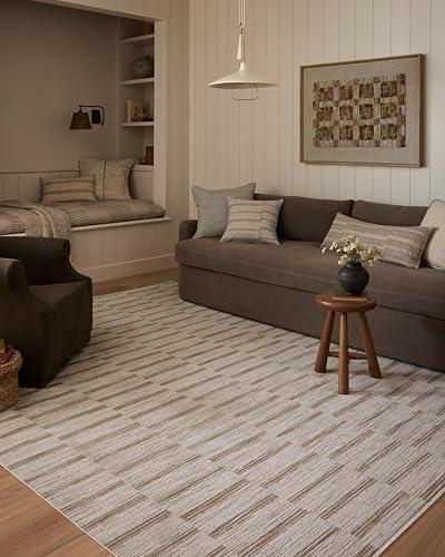 Loloi Amber Lewis Cali Ivory/Tobacco 6'-7" x 9'-2" Area Rug | CIL-04 Approx. 7x9 Grey Living room Dining room Bedroom, Casual, Geometric, Neutral, Area Rug