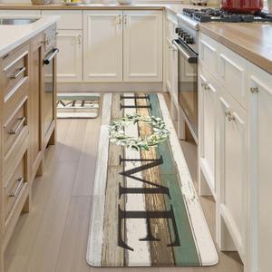 KIMODE Farmhouse Kitchen Mats for Floor 2 Piece,Cushioned Anti Fatigue Kitchen Rugs Non Slip,Wide Long Memory Foam Waterproof Carpet for Sink Laundry Office Home,20"x59"+20"x32",Colorful