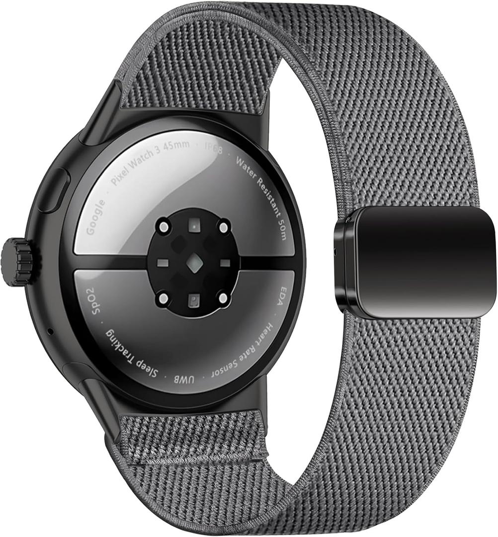 Magnetic Bands Compatible with Google Pixel Watch 3/4 45mm, Stretchy Nylon Soft Loop Strap Replacement Adjustable Elastic Wristband for Pixel 4/3 45mm Smart Watch for Women Men
