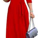 Mrskoala Women Plus Size Long Maxi Wrap Dresses Summer Sundress V-Neck 3/4 Sleeve, M