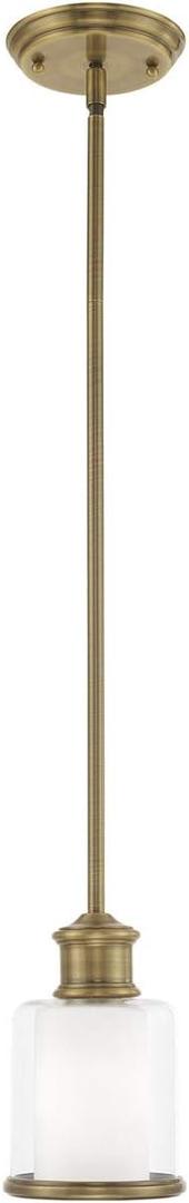 Livex Lighting 40210-01 Middlebush - One Light Mini Pendant, Antique Brass Finish with Clear/Satin Opal White Glass