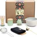 Artcome Japanese Matcha Tea Set, Bowl with Pouring Spout, Whisk, Tea Scoop, Ceramic Whisk Holder, Matcha Powder Caddy, Handmade Matcha Ceremony Kit For Japanese Tea Ceremony (9Pcs)