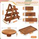 RattanView Wooden Dessert Table Display Set of 4 Wood Dessert Tower Rustic Rectangular Cake Stand 3 Tier Brown Serving Tray Farmhouse Cupcake Platter for Wedding Reception, Tea Party, Baby Shower