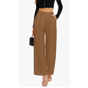 FUNYYZO Wide Leg Pants Women's High Elastic Waisted in The Back Business Work Trousers Long Straight Suit Pants M