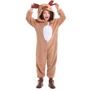Cuteshower Kids Reindeer Christmas Outfits Onesie Pajama Role Play Animal Costume Halloween Cosplay Party (10-12 Years, Brown)