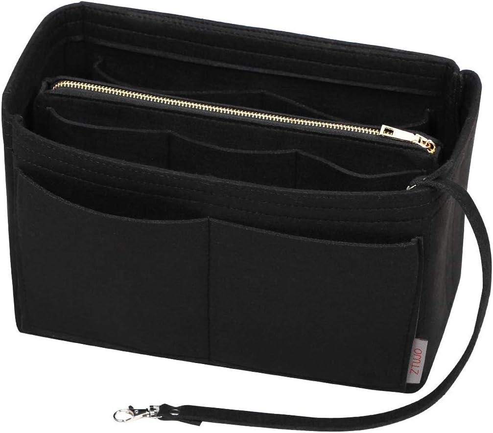 ZTUJO Purse Organizer Insert, Felt Bag Organizer with Metal Zipper, Handbag & Tote Shaper, For Speedy Neverfull Tote, 7 Sizes (Slender Medium, Black)