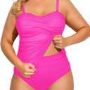 Aqua Eve Women Two Piece Plus Size Tankini Strapless Bathing Suits Bandeau Swimsuits with High Waisted Bottom (Hot Pink)
