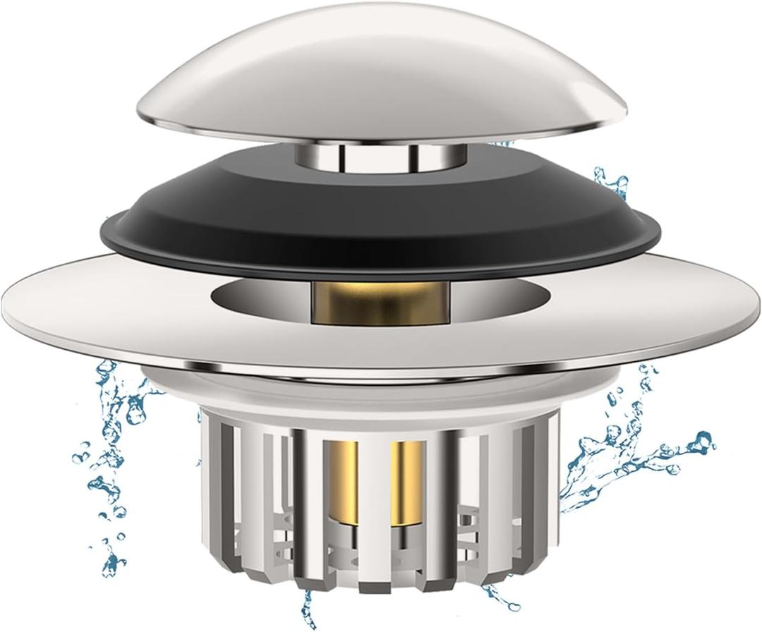 Universal 3 in 1 Bathtub Drain Stopper Bathtub, Pop-up Tub Stopper with Effective Filter Basket, Anti-Clogging Bathtub Drain Plug Bath Tub Stoppers for 1.45-1.8" Drain Shoe, Brushed Nickel