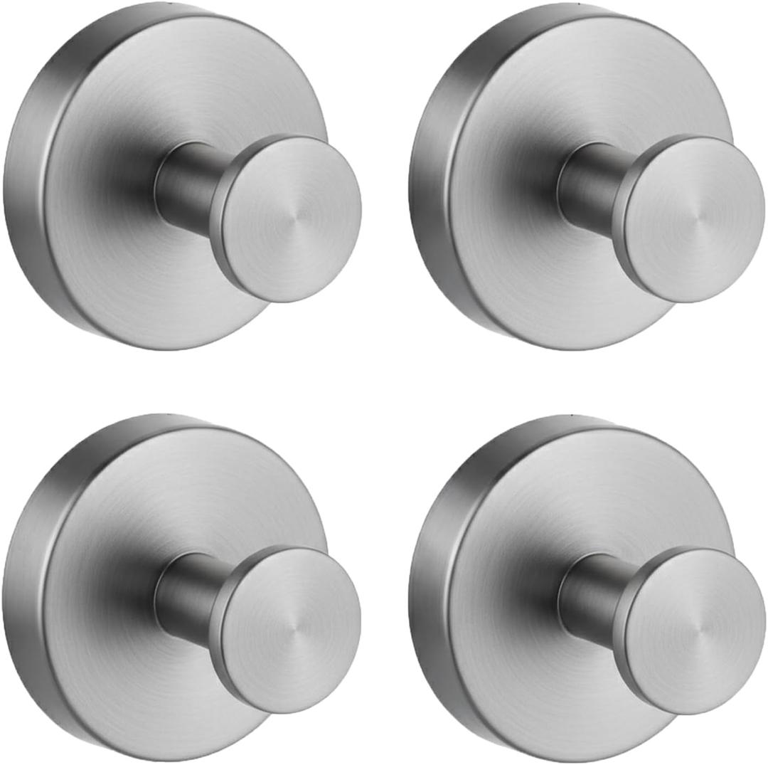 Rise age Suction Cup Hooks for Shower, Removable Towel Hooks for Bathrooms Wall Window, Glass No Drill Hooks for Hanging Wreath, Robe, Loofah 4 Pcs (Silver, 4 PCs)