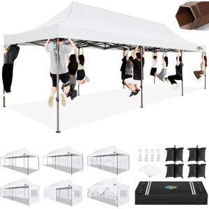COBIZI 10x30 Heavy Duty Pop Up Canopy with 8 Sidewalls and Hexagonal Legs, Easy up Tent for Parties, Wedding and Commercial, Outdoor Canopy with Carry Bag, Sand Bags, Waterproof & UPF50+ (White) 